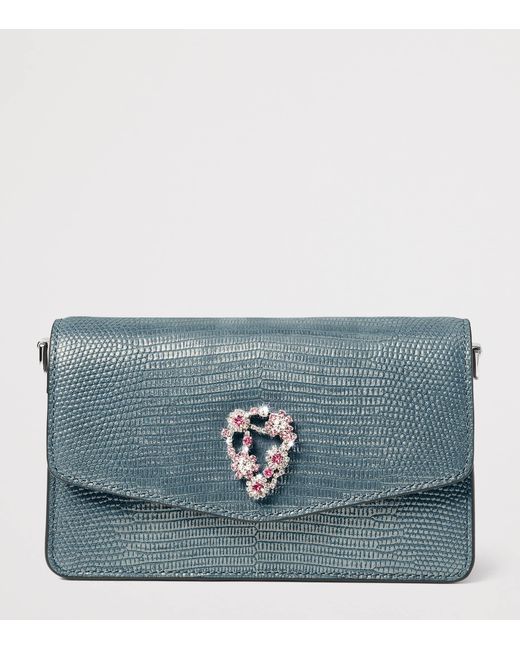 Aspinal Blue Leather Snakeskin-Embossed Eliza Clutch Bag
