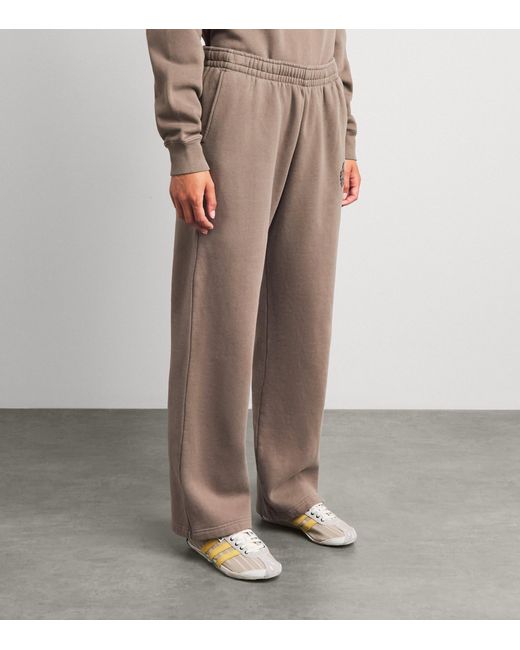 Sporty & Rich Natural Embroidered Crest Wide-Leg Sweatpants