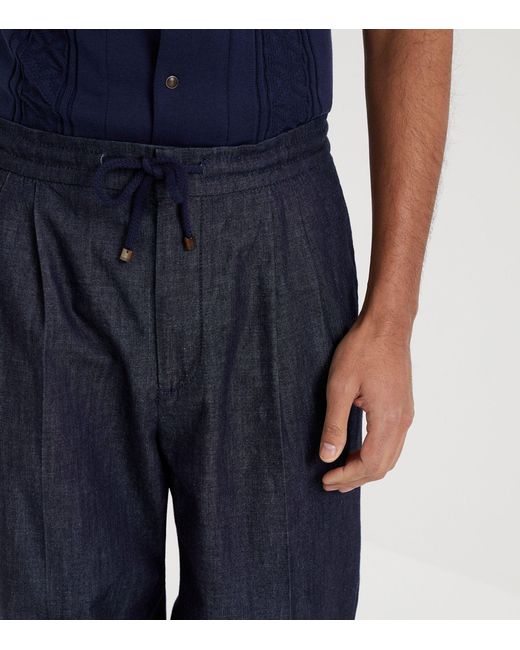 Brunello Cucinelli Blue Denim Leisure Trousers for men