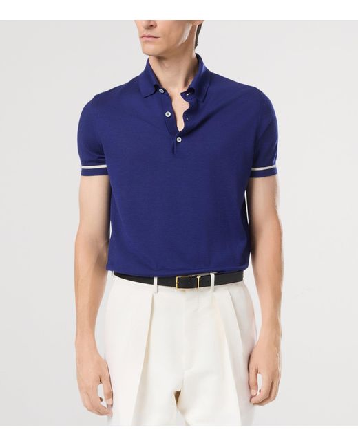 Tom Ford Blue Cashmere-Silk Polo Shirt for men