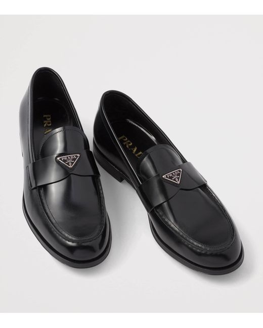 Prada Black Brushed Leather Loafers for men