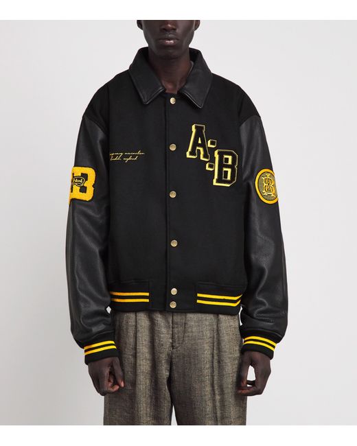 About Blank Black Leather-Wool Letterman Jacket for men