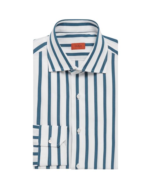Isaia Blue Cotton Striped Dress Shirt for men