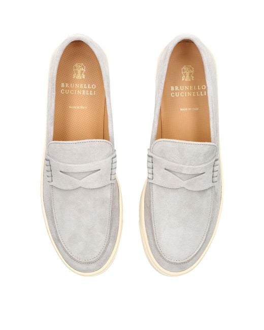 Brunello Cucinelli White Suede Hybrid Loafers for men