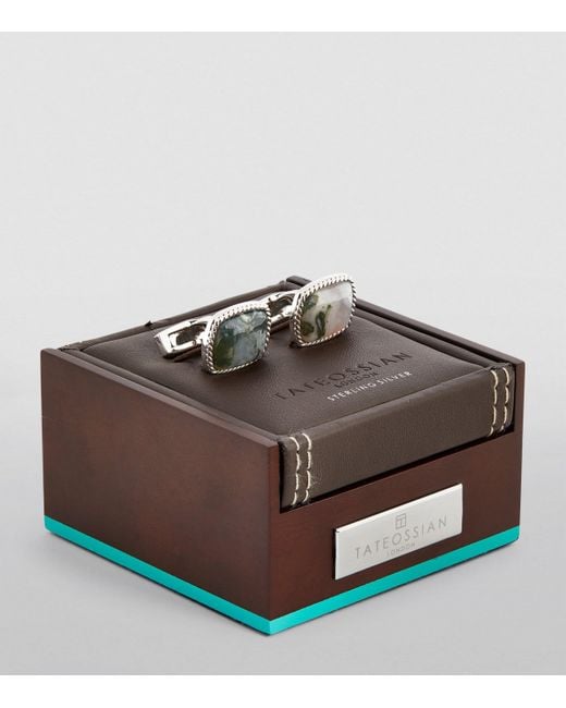 Tateossian White Rhodium-Plated Cable Jasper Cufflinks for men