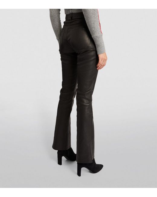 7 For All Mankind Black Leather Low-Rise Bootcut Jeans