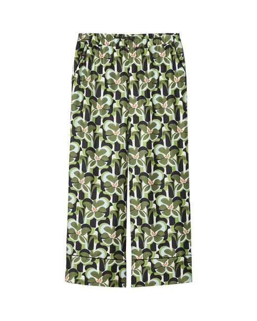 Marina Rinaldi Green Silk Cropped Wide-Leg Trousers