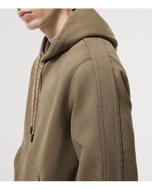 Burberry Green Cotton Check-Piping Slim Hoodie for men