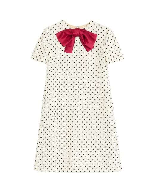Valentino White Polka-Dot Bow-Detail Mini Dress