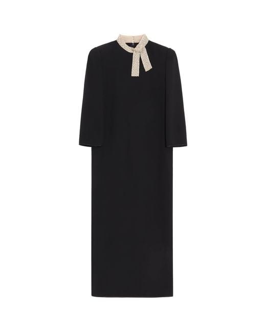 Valentino Black Silk Embellished-Collar Midi Dress
