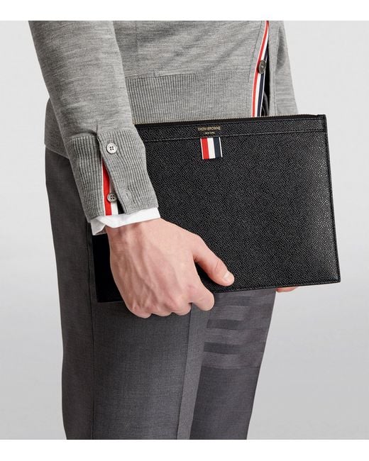 Thom Browne Black Medium Leather Pouch for men