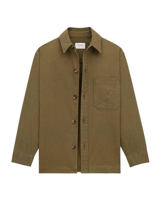 Saint Laurent Green Cotton-Linen Cassandre Overshirt for men