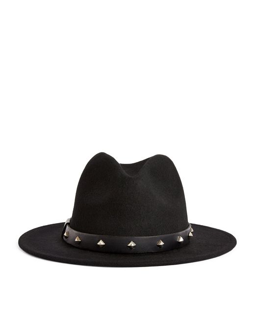 AllSaints Black Wool Maxie Studded Fedora Hat