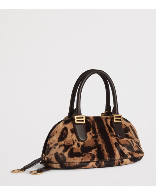 Balenciaga Brown Mini Leather Bolero Bowling Bag