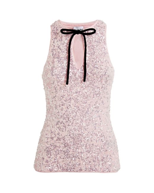 Ganni Pink Sequinned Top