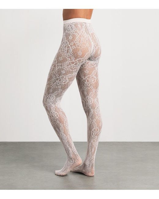 Wolford White Infinite Rose Net Tights