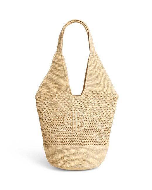 Anine Bing Natural Raffia Logo Leah Shopper Bag