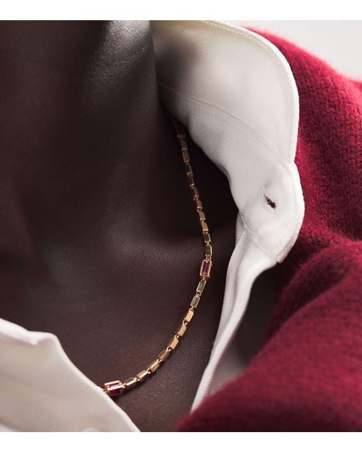 Suzanne Kalan Metallic And Ruby Medium Block Chain Necklace