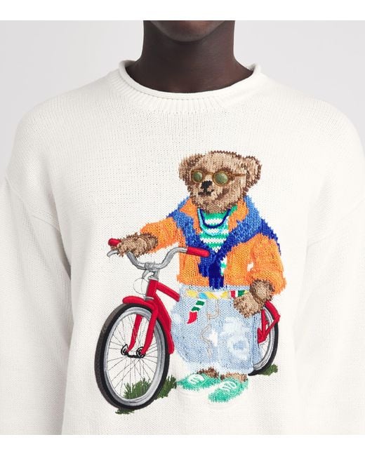 Polo Ralph Lauren White Cotton Embroidered Polo Bear Sweater for men