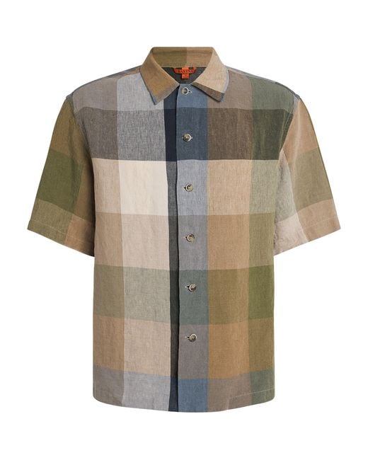 Barena Green Linen Patchwork Oversized Short-Sleeve Shirt for men