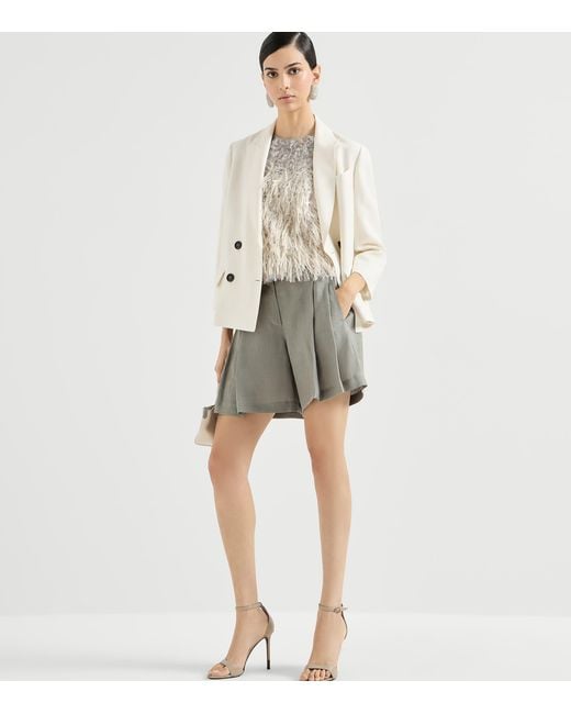 Brunello Cucinelli Gray Linen Pleated Shorts
