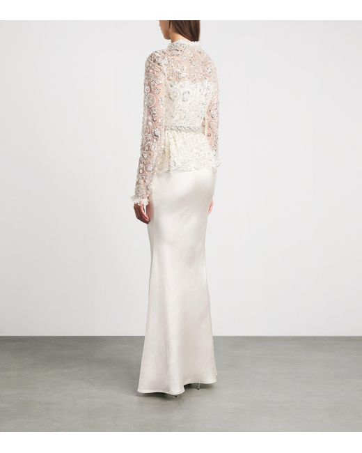 Self-Portrait White Satin Sequin-Embellished Gown