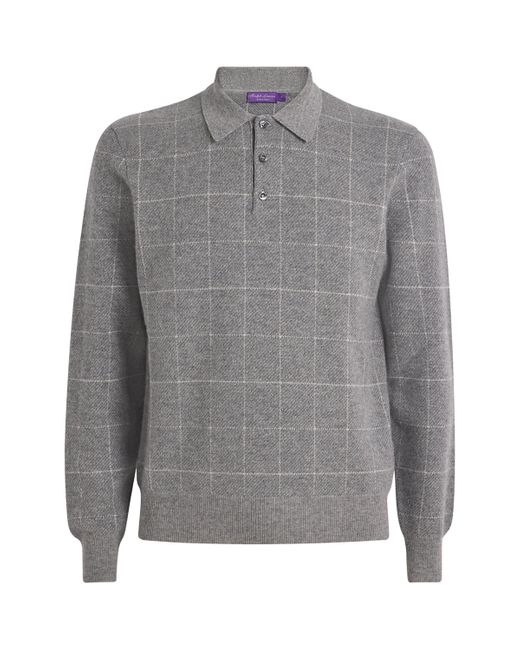 Ralph Lauren Gray Cashmere Check Polo Shirt for men