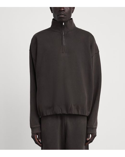 Represent Black Cotton Initial Quarter-Zip Sweatshirt for men