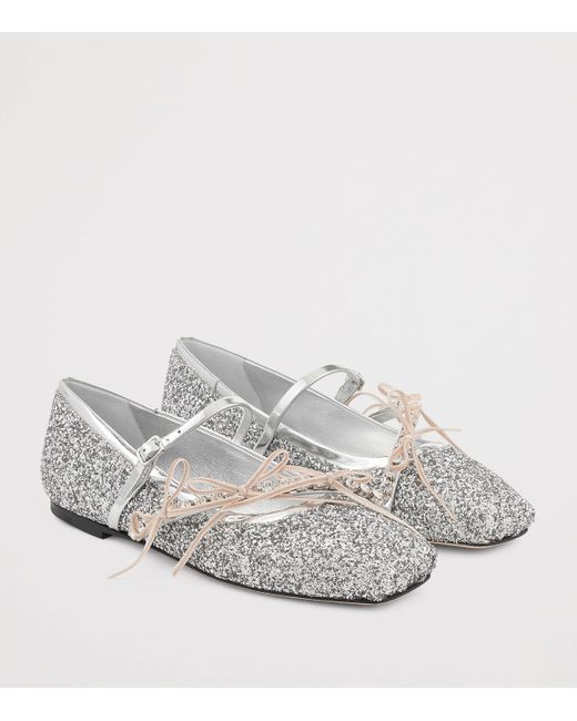 Jimmy Choo White Loli Glitter Ballerina Flats