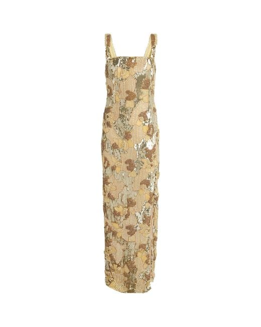 Rachel Gilbert Metallic Embellished Elyse Maxi Dress