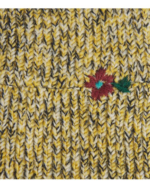 Dries Van Noten Green Wool-Blend Floral Beanie for men