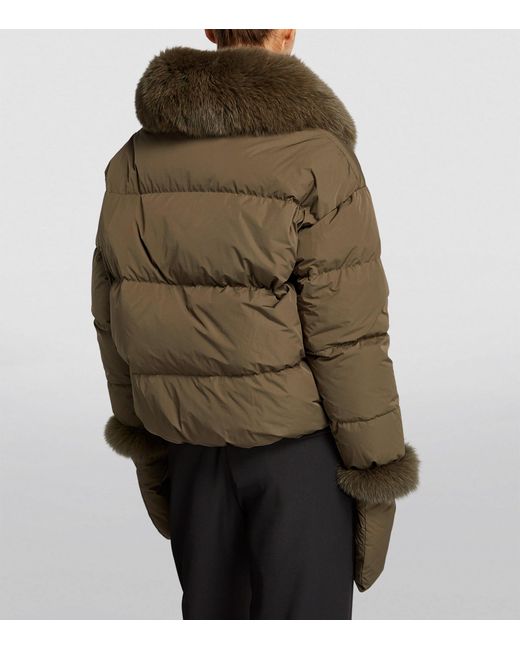 Yves Salomon Green Fur-trim Puffer Jacket With Gloves