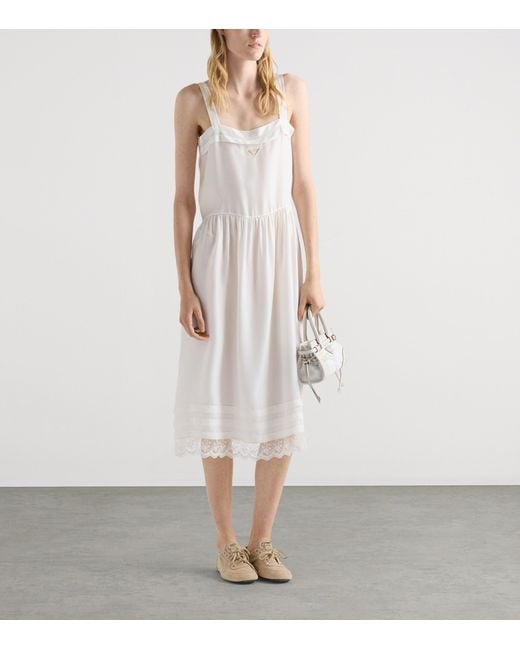 Prada White Cupro-Silk Embroidered Midi Dress
