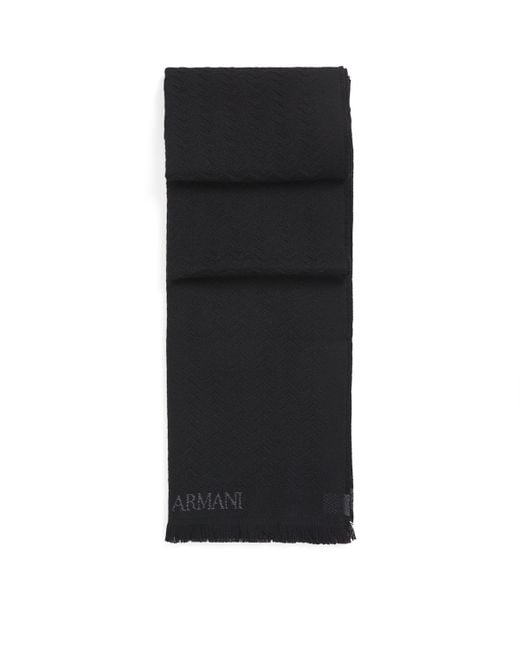 Giorgio Armani Black Wool Geometric Print Scarf for men