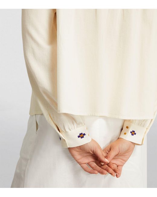 Weekend by Maxmara Natural Cotton Embroidered Sable Blouse
