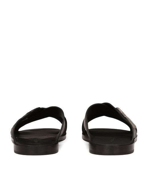 Dolce & Gabbana Black Leather Logo Cross-strap Sandals for men