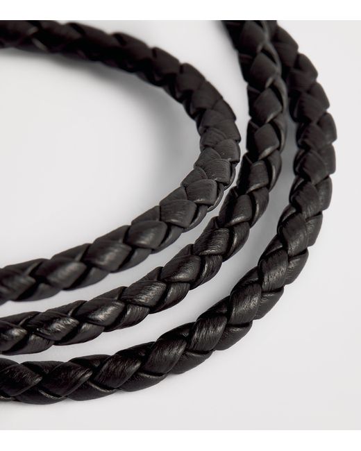 Tom Ford Black Leather Braided T Bracelet for men