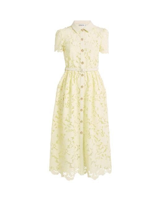 Self-Portrait Yellow Lace Belted Tailored Midi Dress