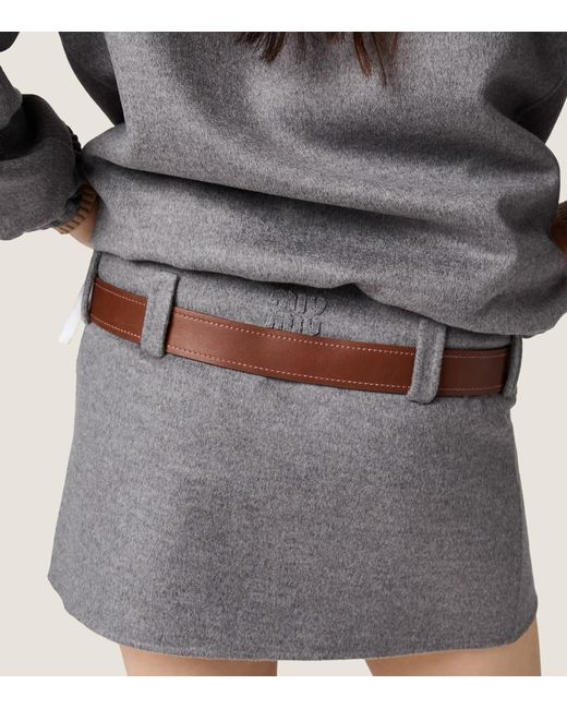 Miu Miu Gray Wool-Cashmere Mini Skirt