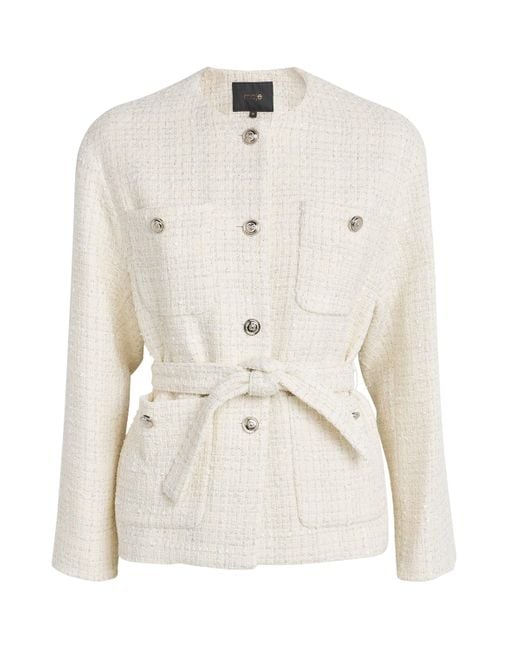 Maje White Tweed Belted Jacket
