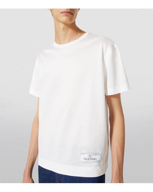 Valentino Garavani White Cotton Logo-patch T-shirt for men
