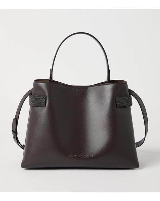 Brunello Cucinelli Black Leather Essence Top-Handle Bag