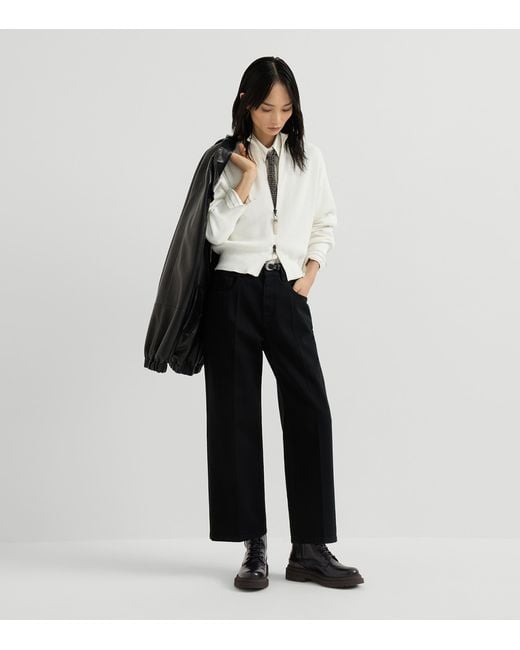 Brunello Cucinelli Black Leather Monili Ankle Boots