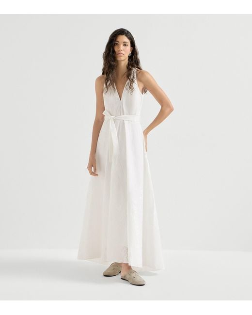 Brunello Cucinelli White Techno Cotton Broderie Anglaise Maxi Dress