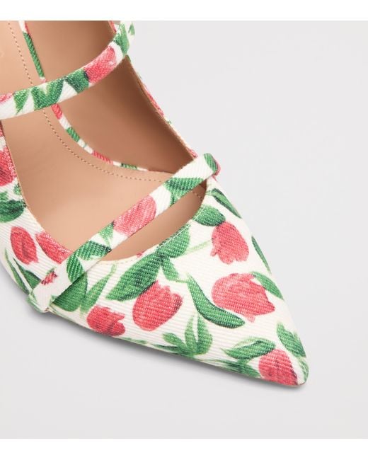 Malone Souliers White Canvas Tulip Print Maureen Heeled Mules 85