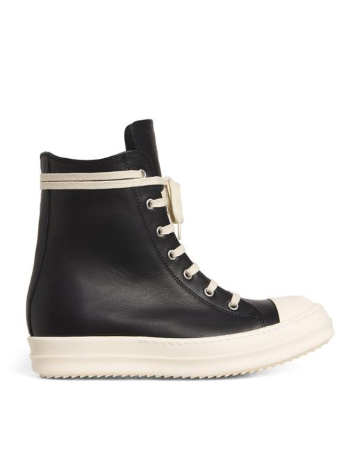 Rick Owens Black Leather High-Top Sneakers