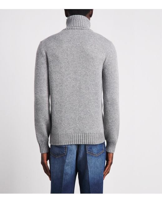 Isaia Gray Cashmere Cable-Knit Rollneck Sweater for men