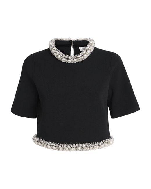 Jonathan Simkhai Black Embellished-Trim Ozelle Top