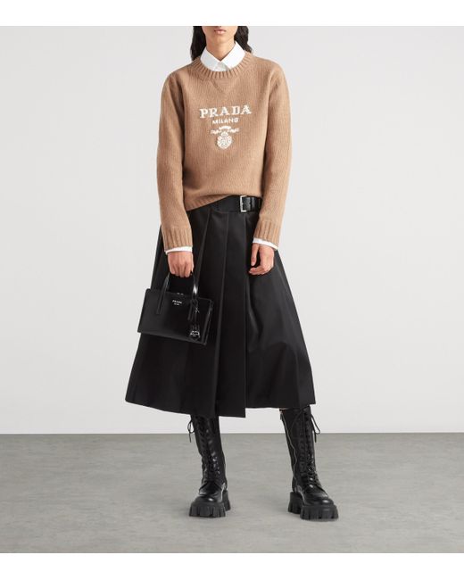 Prada Natural Wool-Cashmere Logo Sweater