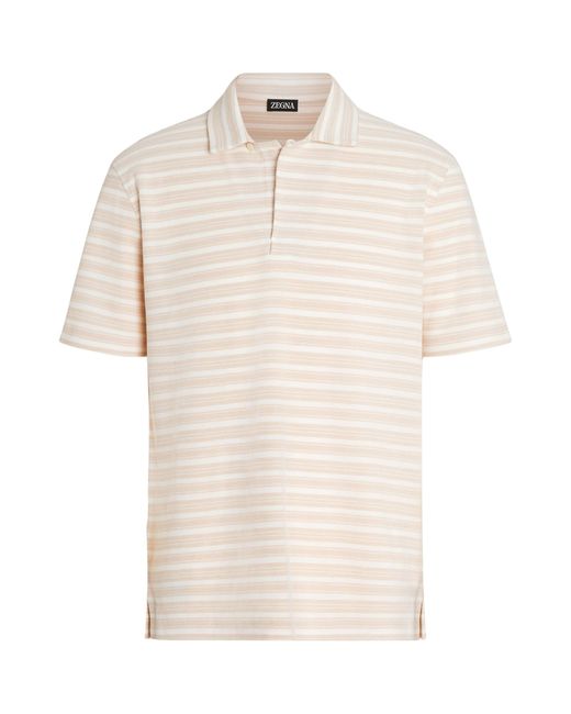 Zegna White Cotton Striped Polo Shirt for men